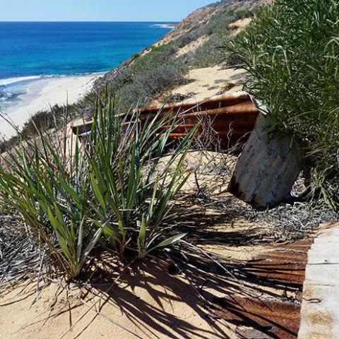 a sandy beach next to the ocean